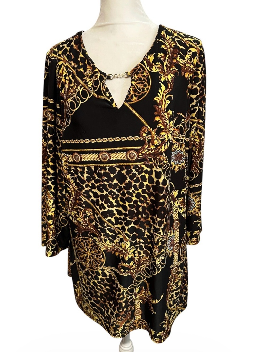 TACARA black & Gold Baroque Leopard Print Tunic top size L